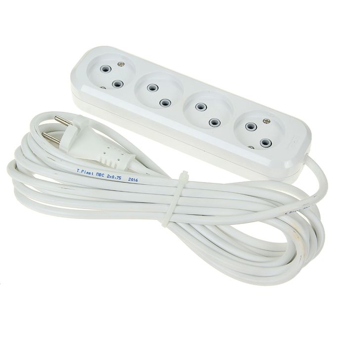 Удлинитель T.plast, 4 розетки, 5 м, 10 А, без з/к, 32.75.420.0405,