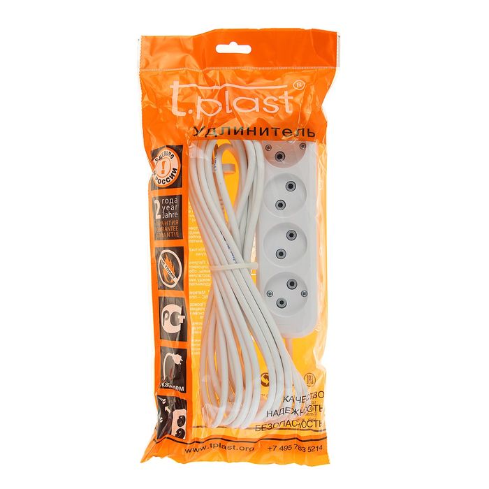 Удлинитель T.plast, 4 розетки, 7 м, 10 А, без з/к, 32.75.420.0407,