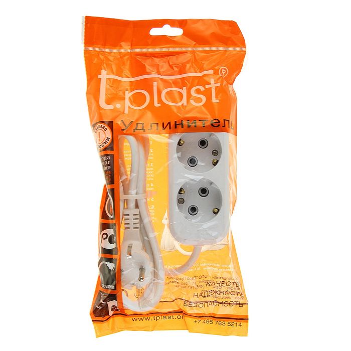 Удлинитель T.plast, 2 розетки, 1.5 м, 16 А, с з/к, 32.75.221.0450,