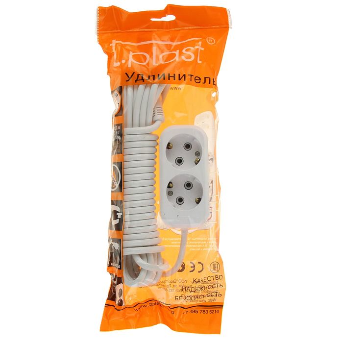 Удлинитель T.plast, 2 розетки, 7 м, 16 А, с з/к, 32.75.221.0407,