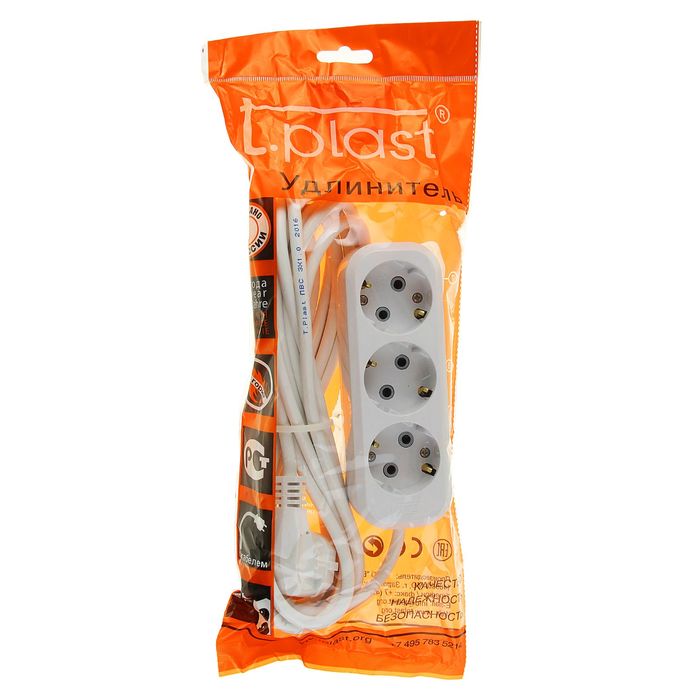 Удлинитель T.plast, 3 розетки, 5 м, 16 А, с з/к, 32.75.321.0405,