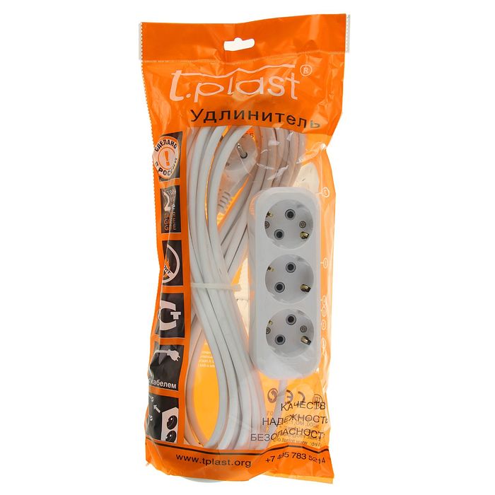 Удлинитель T.plast, 3 розетки, 10 м, 16 А, с з/к, 32.75.321.0410,