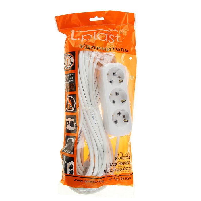 Удлинитель T.plast, 3 розетки, 15 м, 16 А, с з/к, 32.75.321.0415,
