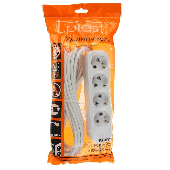 Удлинитель T.plast, 4 розетки, 7 м, 16 А, с з/к, 32.75.421.0407,