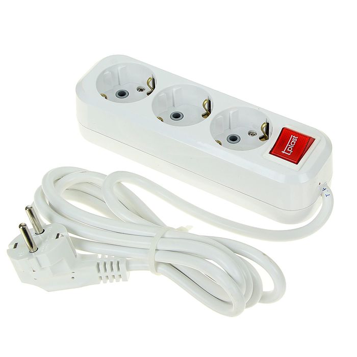 Удлинитель T.plast, 3 розетки, 2 м, 16 А, с з/к, с выключателем, 32.75.311.0402,