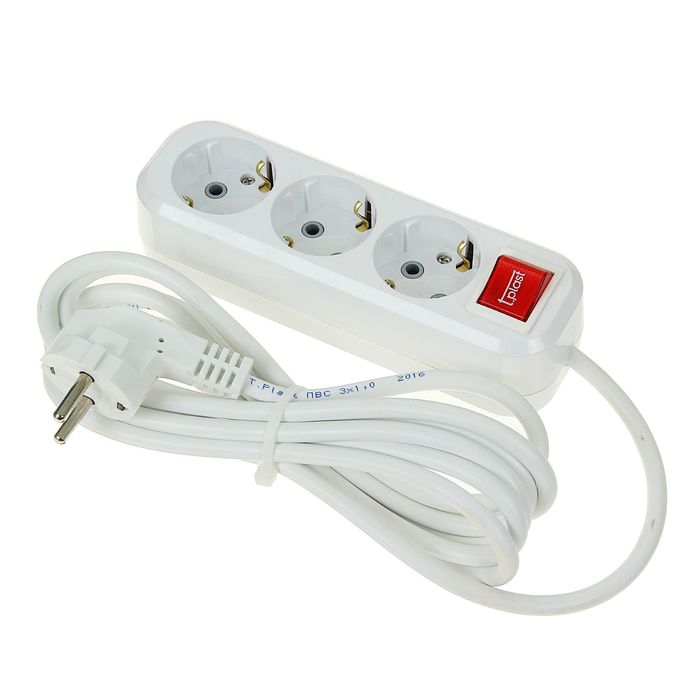 Удлинитель T.plast, 3 розетки, 3 м, 16 А, с з/к, с выключателем, 32.75.311.0403,