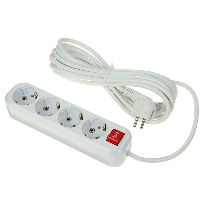 Удлинитель T.plast, 4 розетки, 5 м, 16 А, с з/к, с выключателем, 32.75.411.0405,