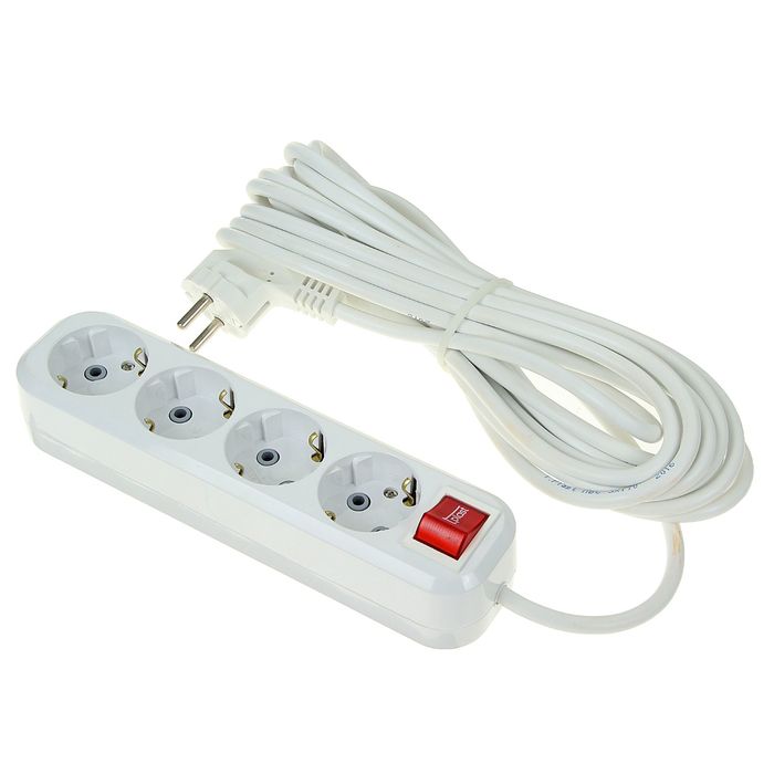 Удлинитель T.plast, 4 розетки, 7 м, 16 А, с з/к, с выключателем, 32.75.411.0407,