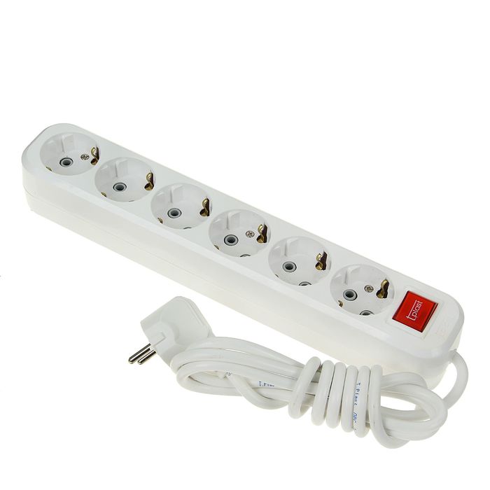 Удлинитель T.plast, 6 розеток, 2 м, 16 А, с з/к, с выключателем, 32.75.611.0402,