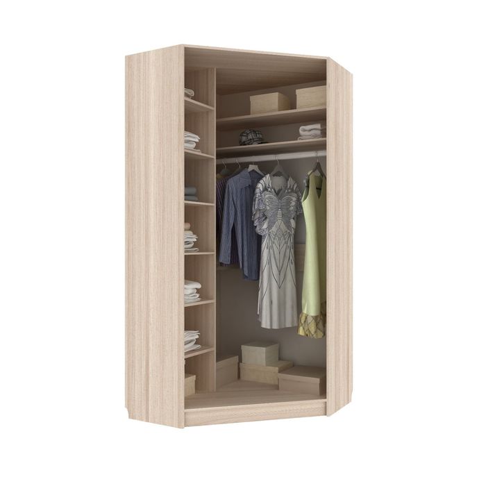 Угловой шкаф-купе Приятный 2 зеркала Ясень Шимо Светлый