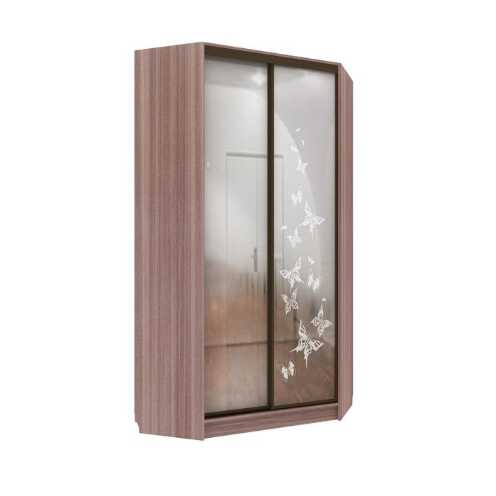 Угловой шкаф-купе Удобный 1 зеркало Бабочки Ясень Шимо Темный