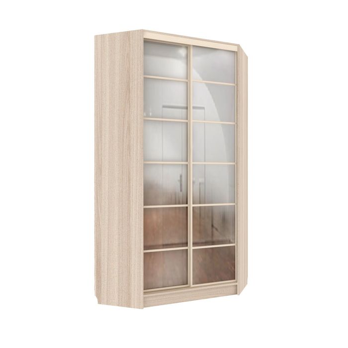 Угловой шкаф-купе Добротный 2 зеркала Ясень Шимо Светлый