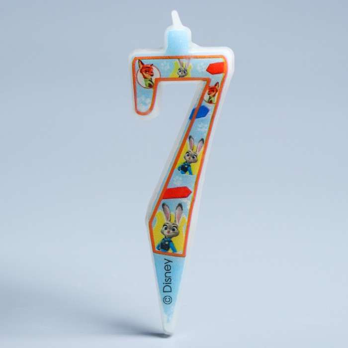 Свеча в торт цифра Дисней 7 "С Днем рождения", Зверополис