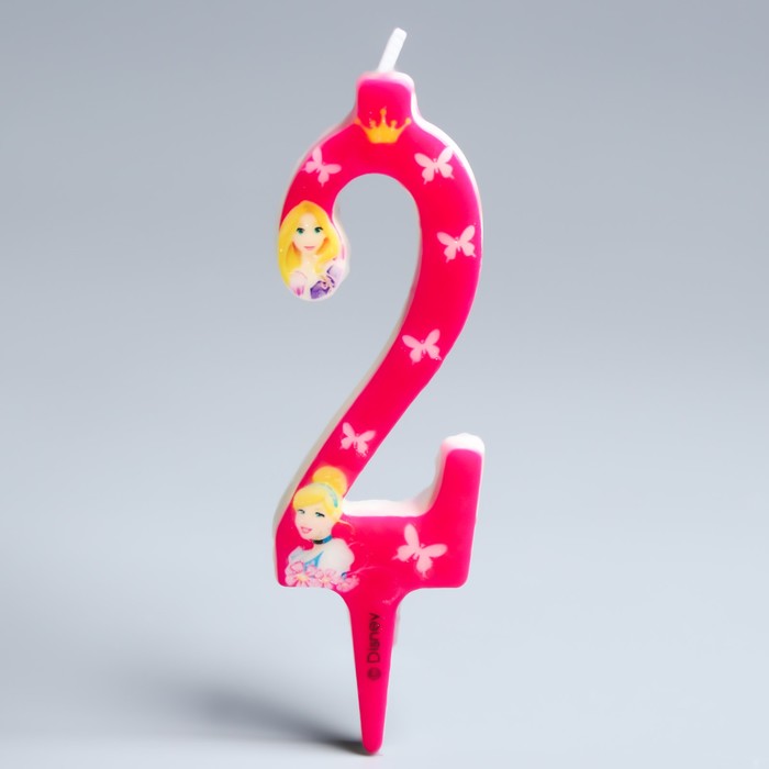 Свеча в торт цифра Дисней 2 "С Днем рождения", Принцессы