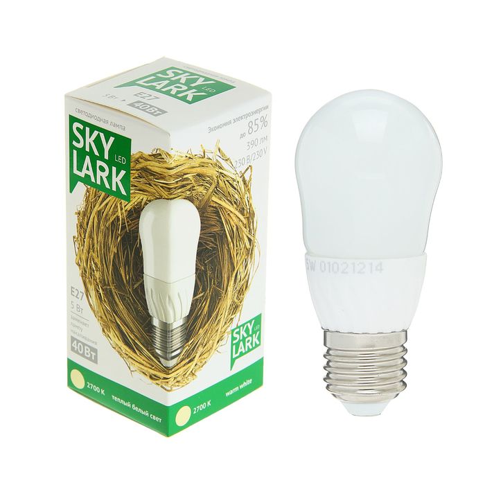Лампа светодиодная Sky Lark, E27, P45, 5 Вт, 2700 K, теплый белый