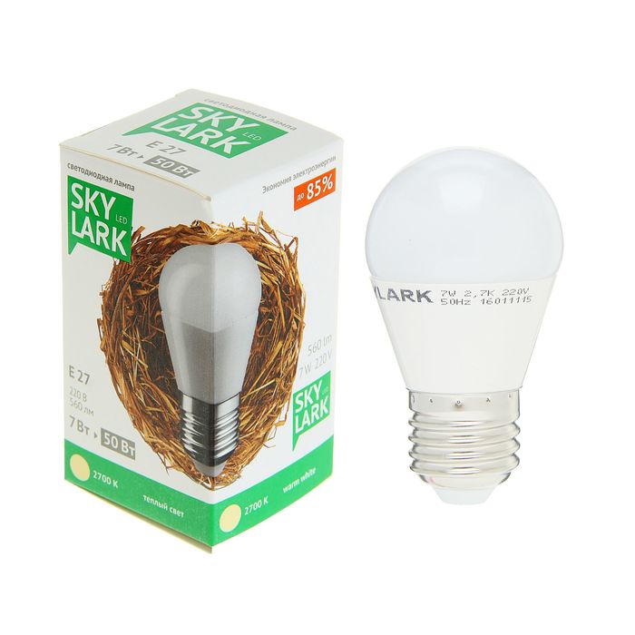 Лампа светодиодная Sky Lark, E27, G45, 7 Вт, 2700 K, теплый белый