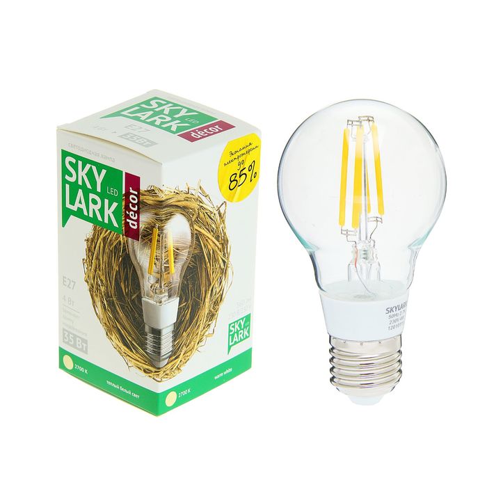 Лампа светодиодная Sky Lark, E27, A60, 4 Вт, 2700 K, теплый белый
