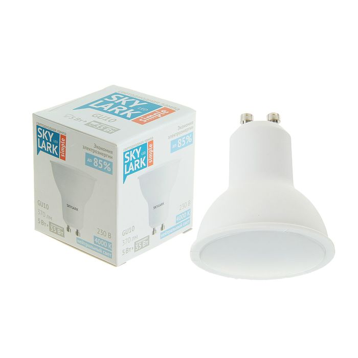 Лампа светодиодная Sky Lark Simple, GU10, MR16, 5 Вт, 4000 K, холодный белый