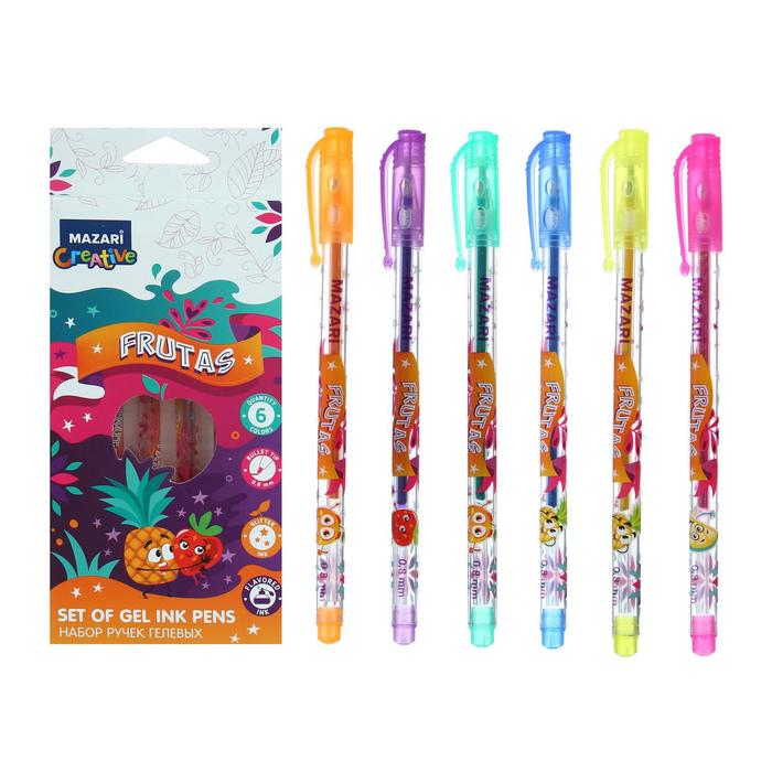 Набор гелевых ручек 6 цветов Breeze, блестки, узел 0.8мм, ароматические чернила