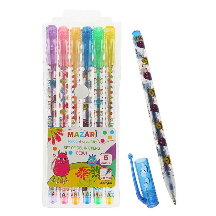 Набор гелевых ручек 6 цветов Debut, блестки, узел 0.8мм