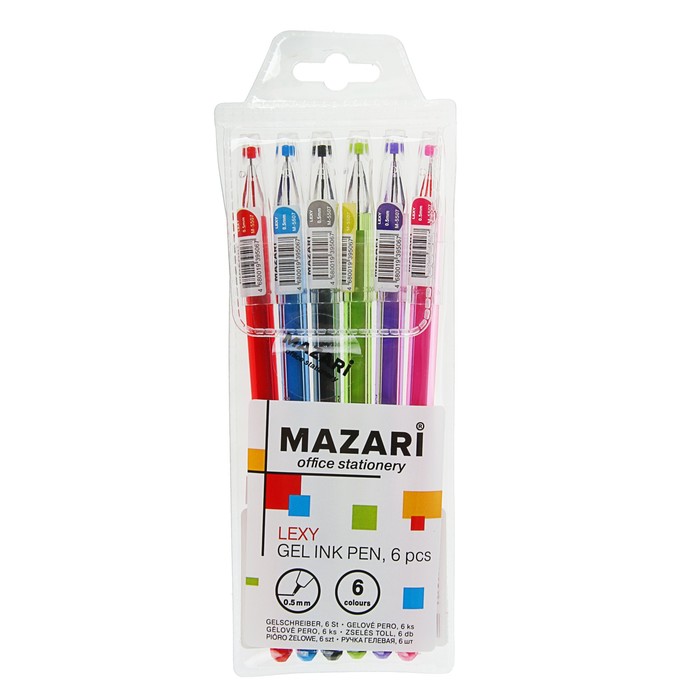 Набор гелевых ручек 6 цветов Lexy, узел 0.5мм, игольчатый пишущий узел в форме кристалла