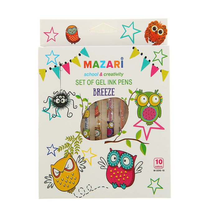 Набор гелевых ручек 10 цветов Breeze, блестки, узел 0.8мм, ароматические чернила