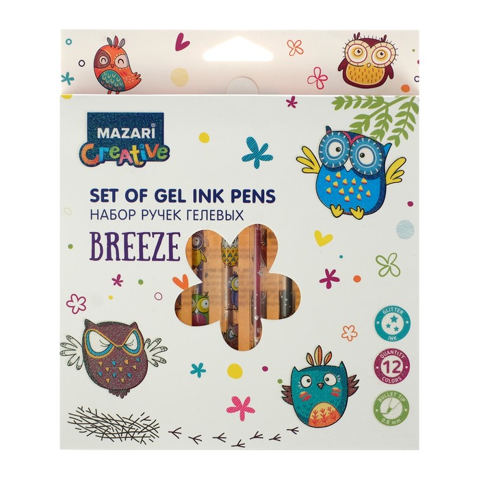 Набор гелевых ручек 12 цветов Breeze, блестки, узел 0.8мм, ароматические чернила