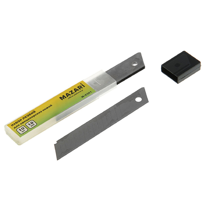 Лезвия для канцелярский ножей 18мм х 100мм, 10 штук в пластиковом пенале