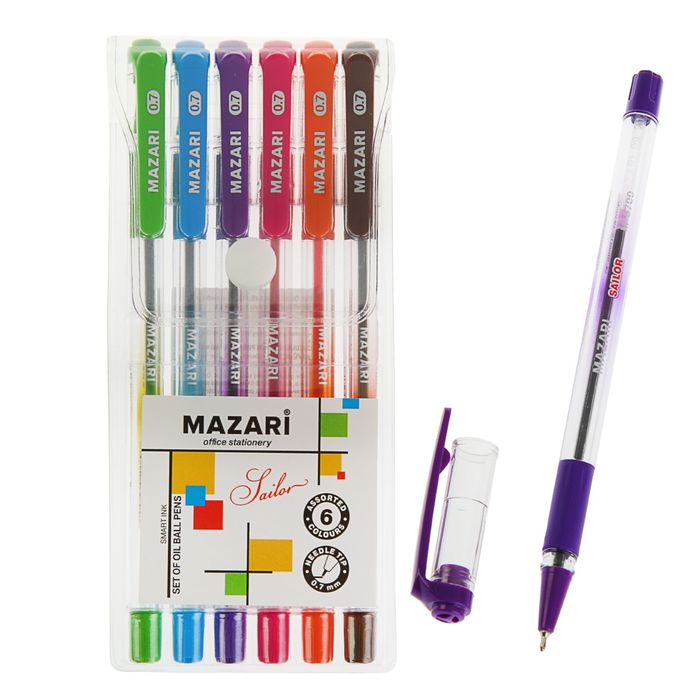 Набор ручек шариковых микс 6 цветов Sailor Smart ink 0.7мм, узел-игла, резиновый упор