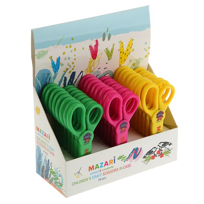 Ножницы детские 14см Poly, лезвия из нержавеющей стали, закругленные концы, пластиковые ручки, блистер, микс