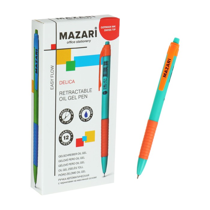 Ручка шариковая автоматическая Delica Easy flow, узел 0.7мм, синяя, резиновый упор, микс