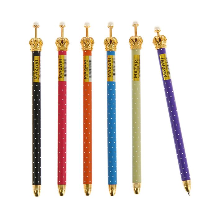 Ручка шариковая автоматическая Queen, узел 0.7мм, синие чернила, корпус металлический, клип в форме короны, микс