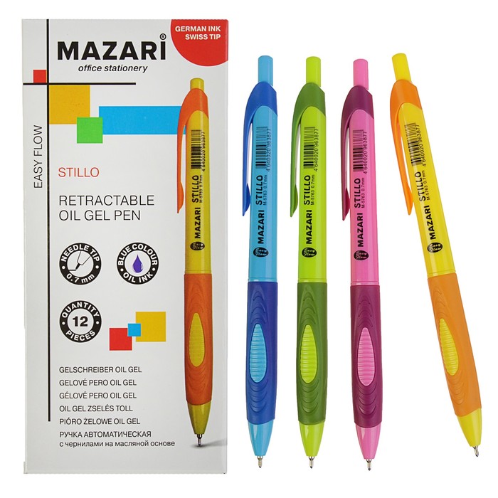 Ручка шариковая автоматическая Stillo Easy flow, узел 0.7мм, синяя, резиновый упор, микс