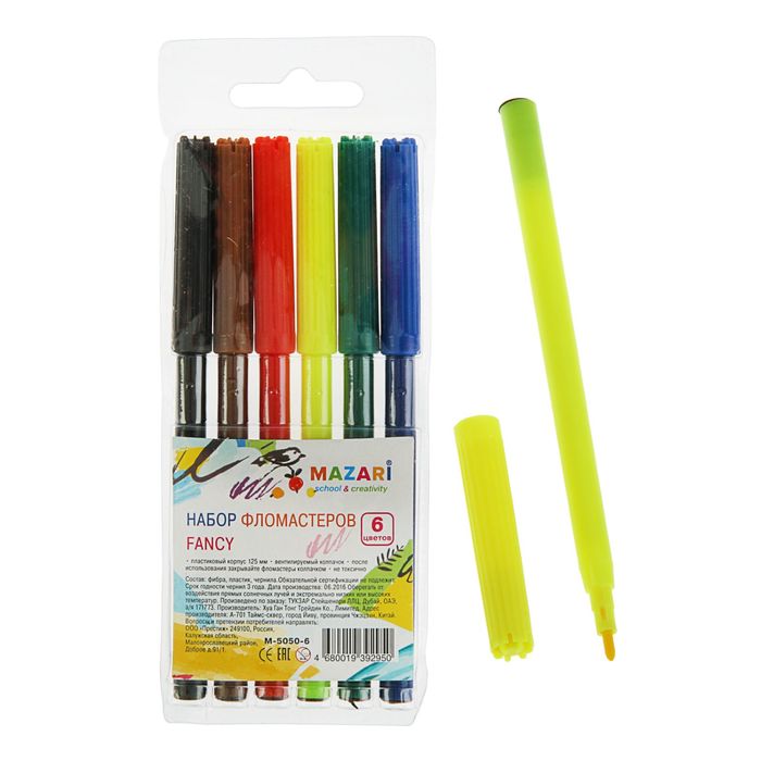 Фломастеры 6 цветов Fancy, вентилируемый колпачок, пвх-упаковка с европодвесом