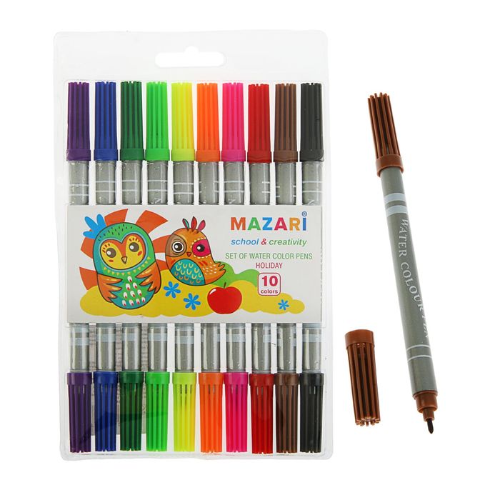 Фломастеры 10 цветов двусторонние Holiday, вентилируемый колпачок, пвх-упаковка с европодвесом