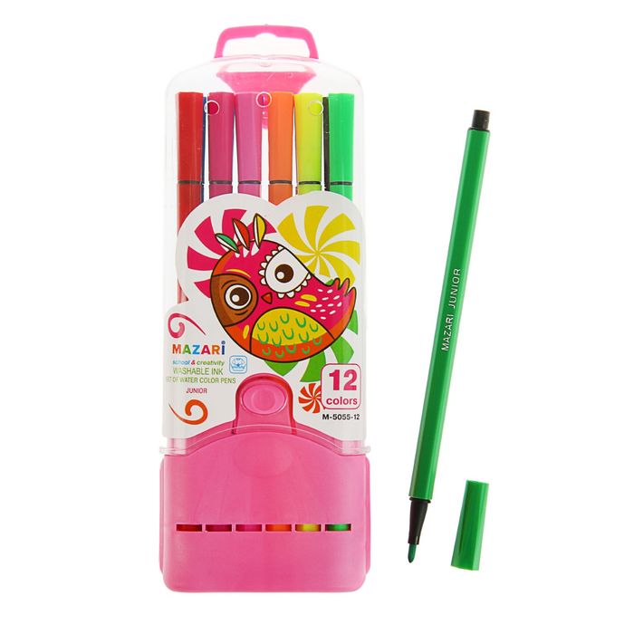 Фломастеры 12 цветов Junior, вентилируемый колпачок, в пластиковом пенале