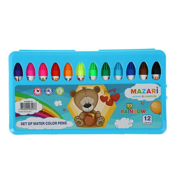 Фломастеры 12 цветов со штампами Rainbow, вентилируемый колпачок, в пластиковом чемоданчике