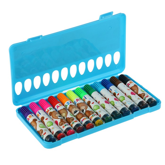 Фломастеры 12 цветов со штампами Rainbow, вентилируемый колпачок, в пластиковом чемоданчике