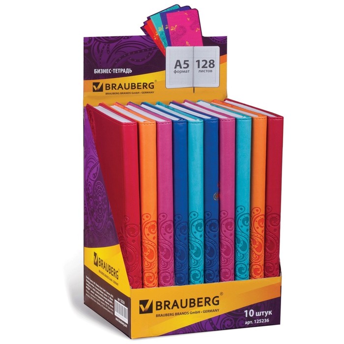 Бизнес-тетрадь А5, 148х218мм Orient, кожа с тиснением, клетка, 128 листов, микс