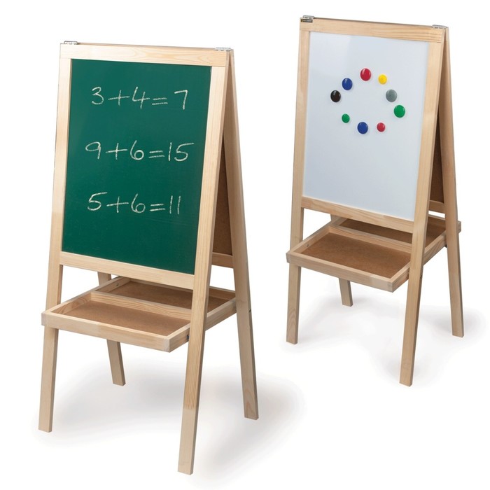 Доска-мольберт магнитно-маркерная для мела двусторонняя, 56х67см, зелёная/белая