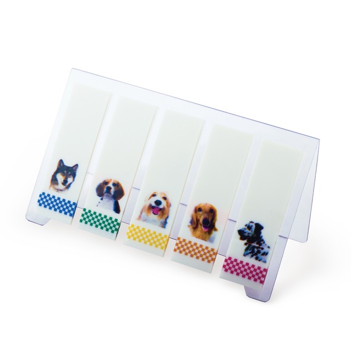 Закладки с липким краем пластиковые "Щенки", с картинкой, 48х15мм, 5 по 20 листов