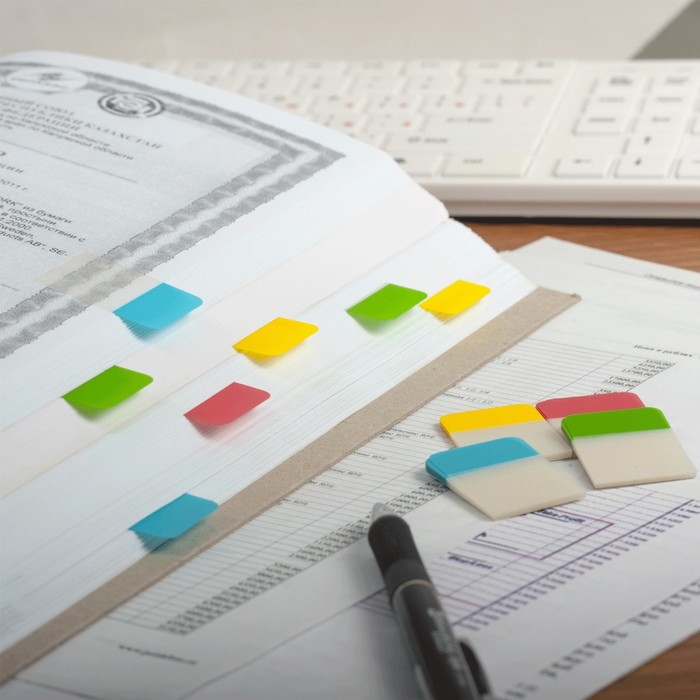 Закладки-выделители листов самоклеящиеся, пластиковые 38х25мм, 4 по 20 листов