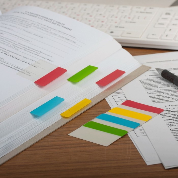 Закладки-выделители листов самоклеящиеся, пластиковые 38х51мм, 4 по 6 листов