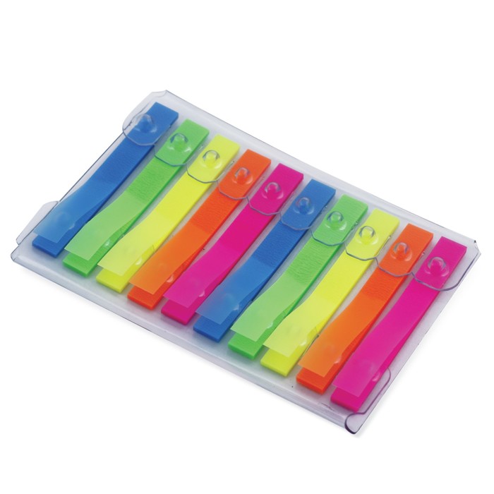 Закладки с липким краем пластиковые неоновые 48х6мм, 10 по 20 листов, диспенсер, европодвес