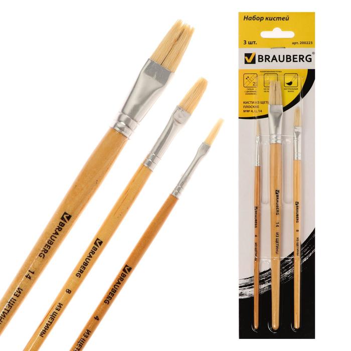Набор кистей Щетина 3 штуки: плоская № 4, 8, 14
