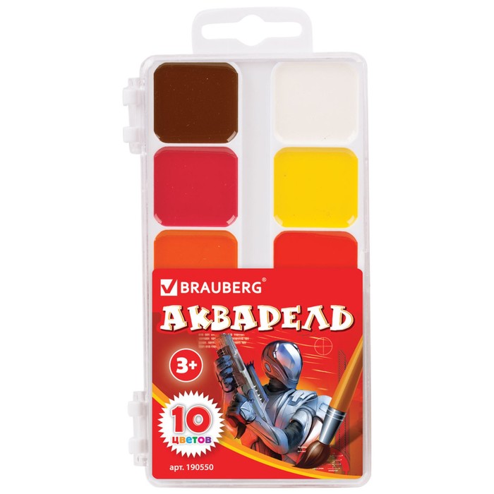 Акварель медовая 10 цветов, пластиковая коробка, без кисти