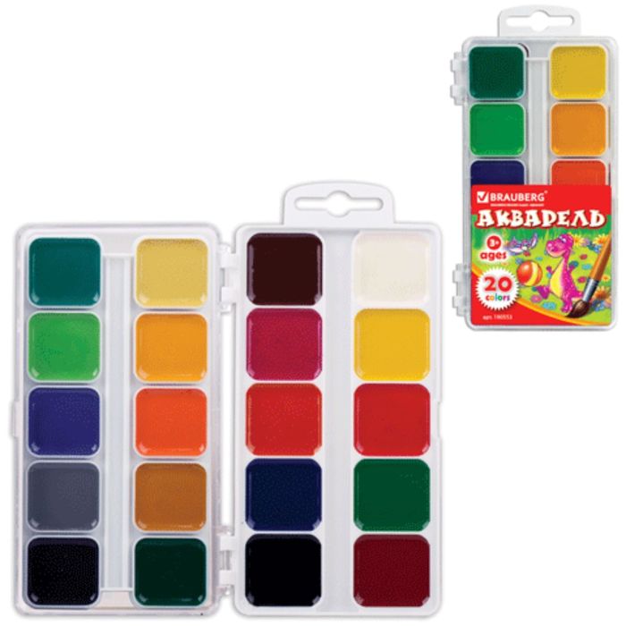 Акварель медовая 20 цветов, пластиковая коробка, без кисти