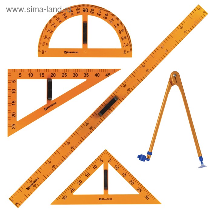 Набор чертежный для классной доски BRAUBERG: 2 треугольника, транспортир, циркуль, линейка 100 см линейка для классной доски линейка классная деревянная 100 см с 22