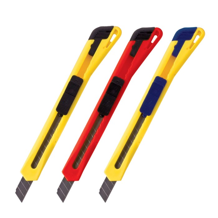 Нож канцелярский 9мм, фиксатор, европодвес, микс