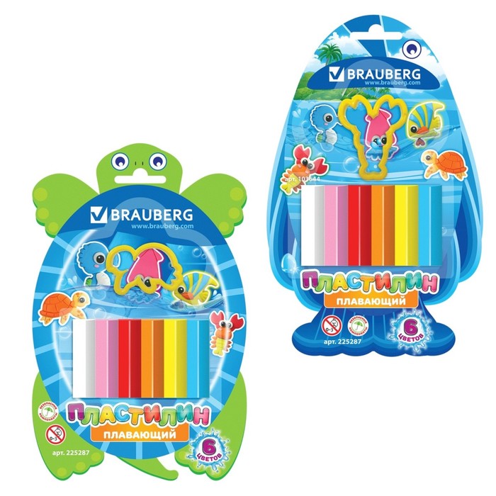 Пластилин плавающий 6 цветов 50г, формочка, в блистере